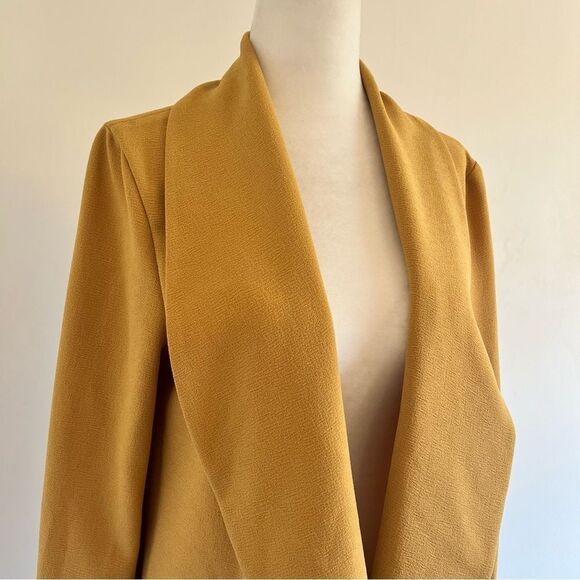 Bar III Mustard Yellow Textured Drape Open Front Blazer Jacket - Picture 2 of 6